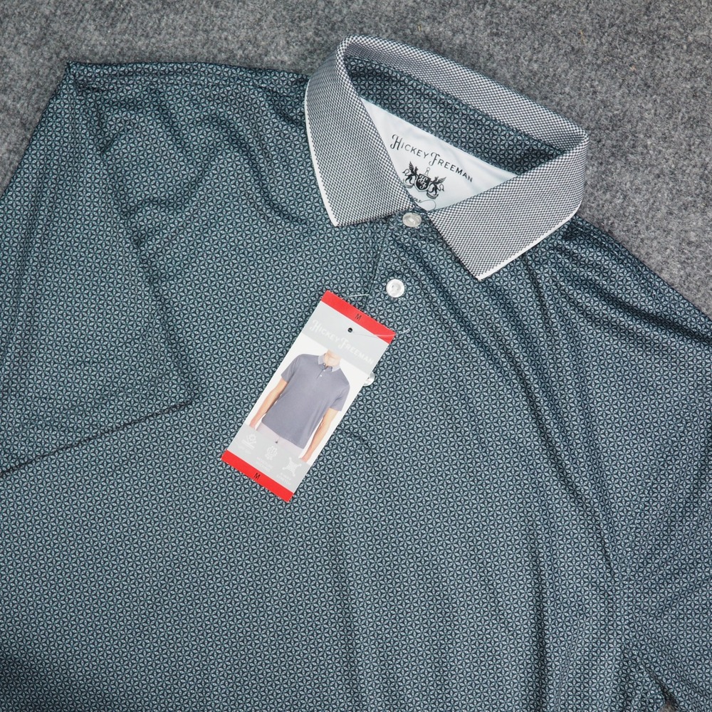 Hickey Freeman Golf Polo Mens Med Short Sleeve Blue Geometric Performance 3749